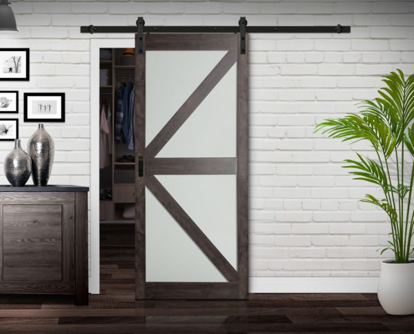 Close up of closed wooden door in the empty room with copy space