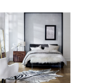 grey-bed Modern bedroom with grey and black features and a white bed.